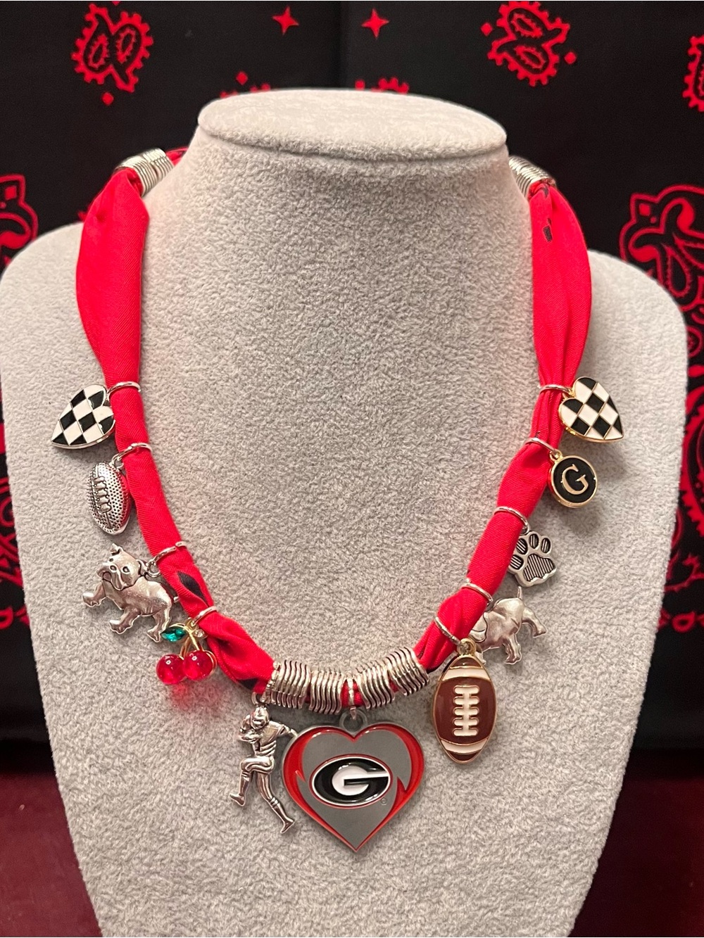 University of Georgia Red Bandana Charm Necklace, UGA, Georgia Bulldogs, Dawgs